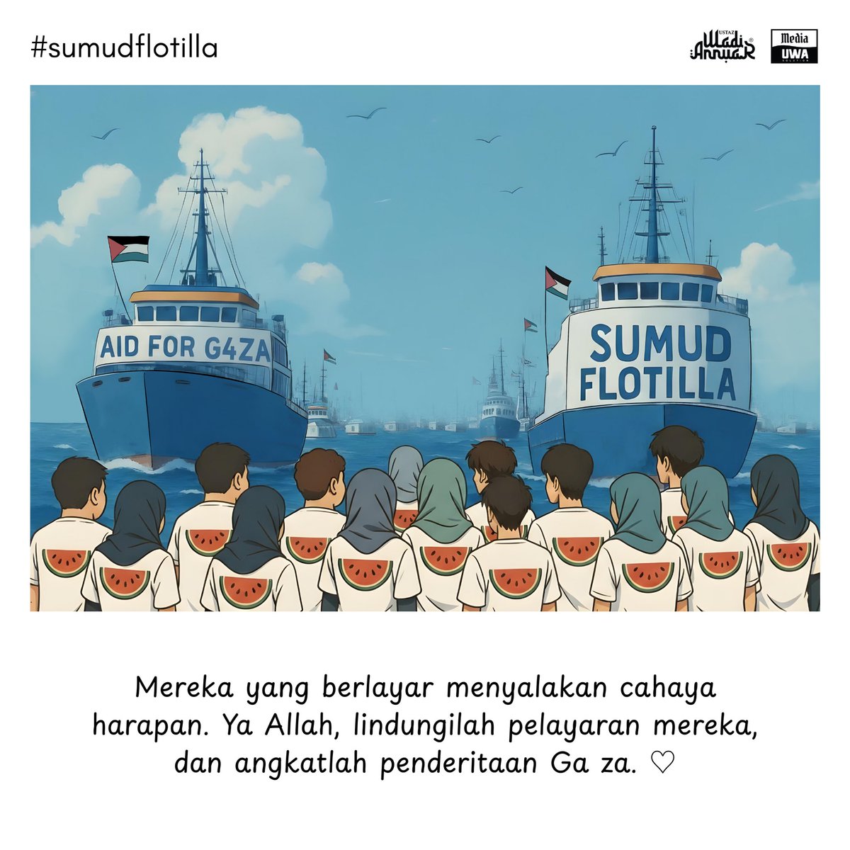 ustazwadiannuar's tweet photo. Mereka yang berlayar menyalakan cahaya harapan. Ya Allah, lindungilah pelayaran mereka, dan angkatlah penderitaan Ga za. 

#ustazwadiannuar #sumudflotilla https://t.co/DOdu6LGeTH
