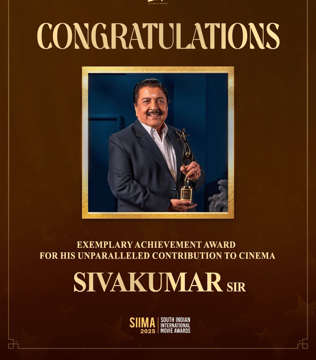 sridevisreedhar's tweet image. Heartfelt congratulations to #Sivakumar sir on being honoured with the Exemplary Achievement Award at #SIIMA2025 ✨

Your journey and contributions continue to inspire us over generations 🙏🙏🙏 🌟 @siima @2D_ENTPVTLTD @DreamWarriorpic @Suriya_offl @Karthi_Offl @vishinduri…