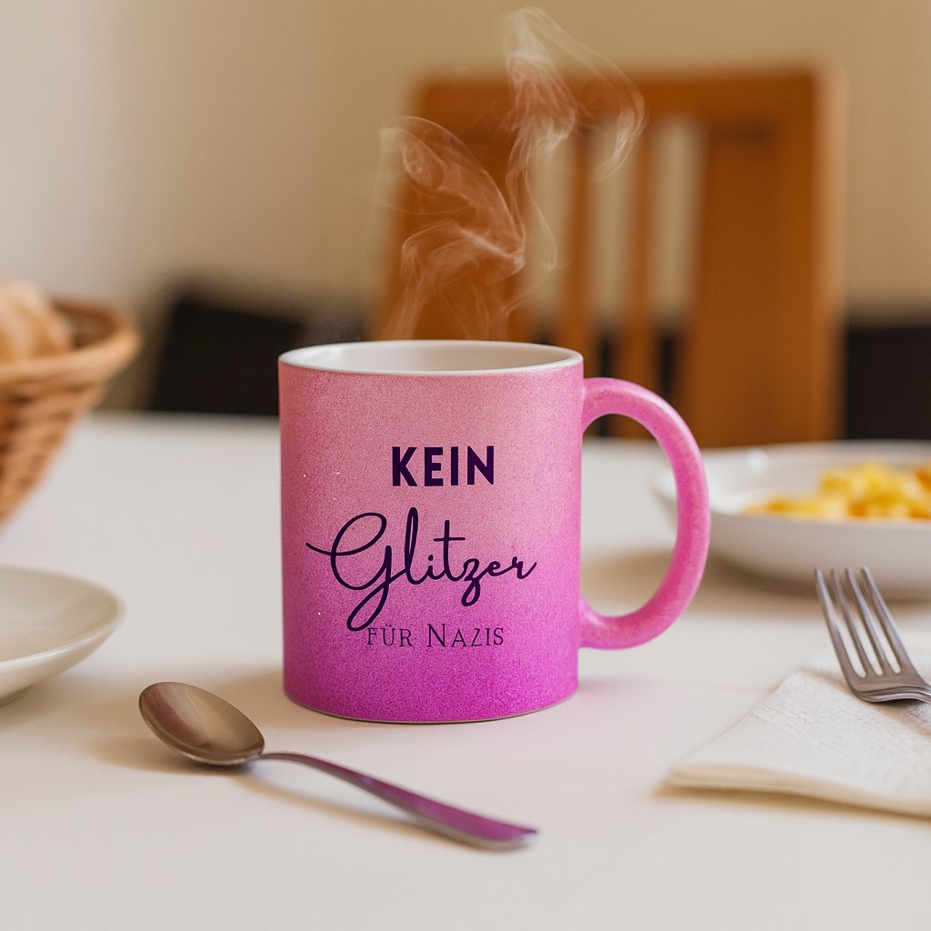 ☀️ Guten Morgen, Dienstag!
Die Tasse ist voll, die Haltung klar: Kein Glitzer für Nazis. ✊✨
Lasst uns mit Kaffee &amp; Klarheit in den Tag starten.

shop-zivd.de/Glitzertasse-P…

#GutenMorgen #Dienstag #KeinBockAufNazis #Solidarität #ZIVD