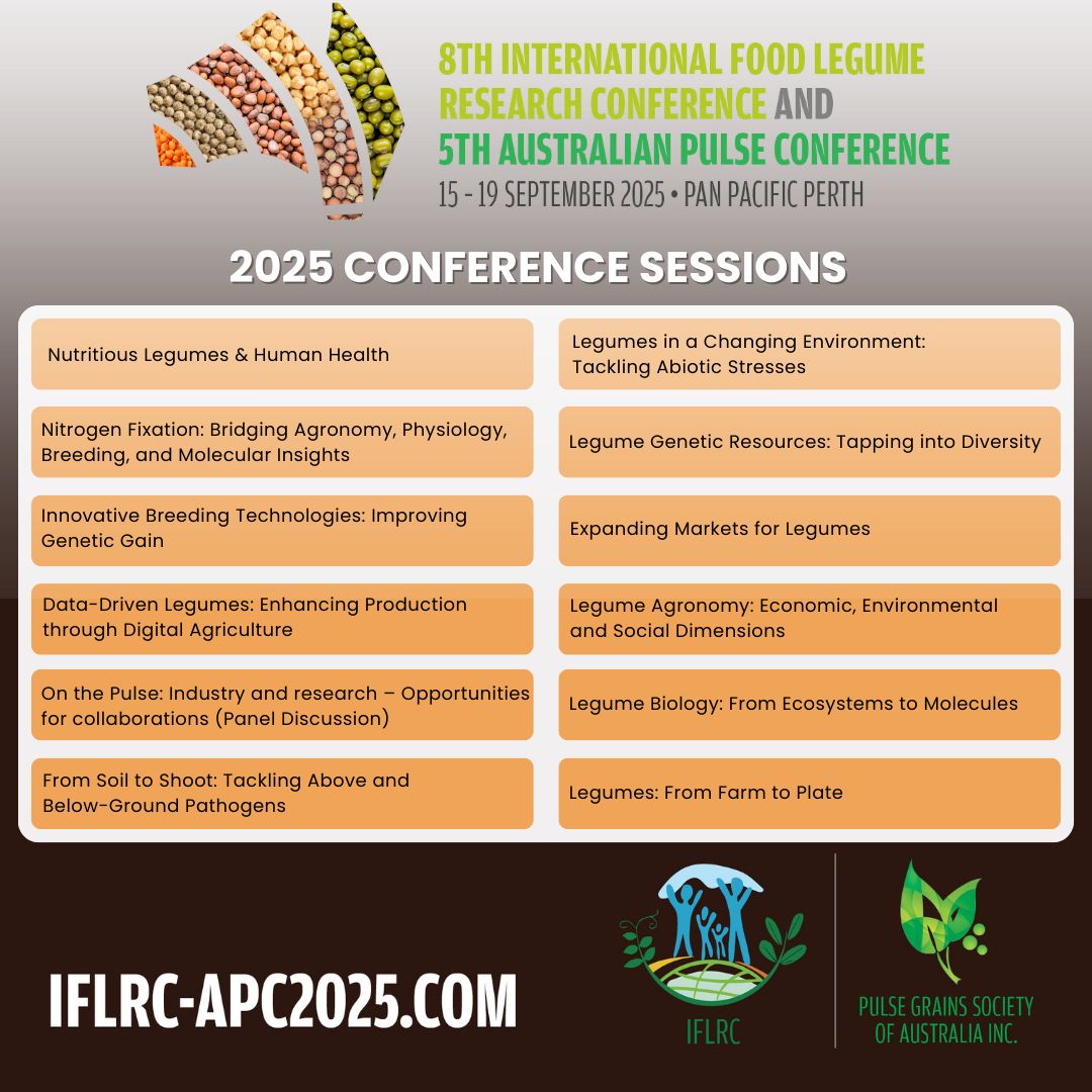 🌱 Less than a week to go until the 8th International Food Legume Research Conference and the 5th Australian Pulse Conference! 🌿 
📅 15–19 Sept | 📍 Pan Pacific Perth
🌍 Dive into legume science, sustainability &amp; global markets!
🔗 Register: buff.ly/nQvvuhQ