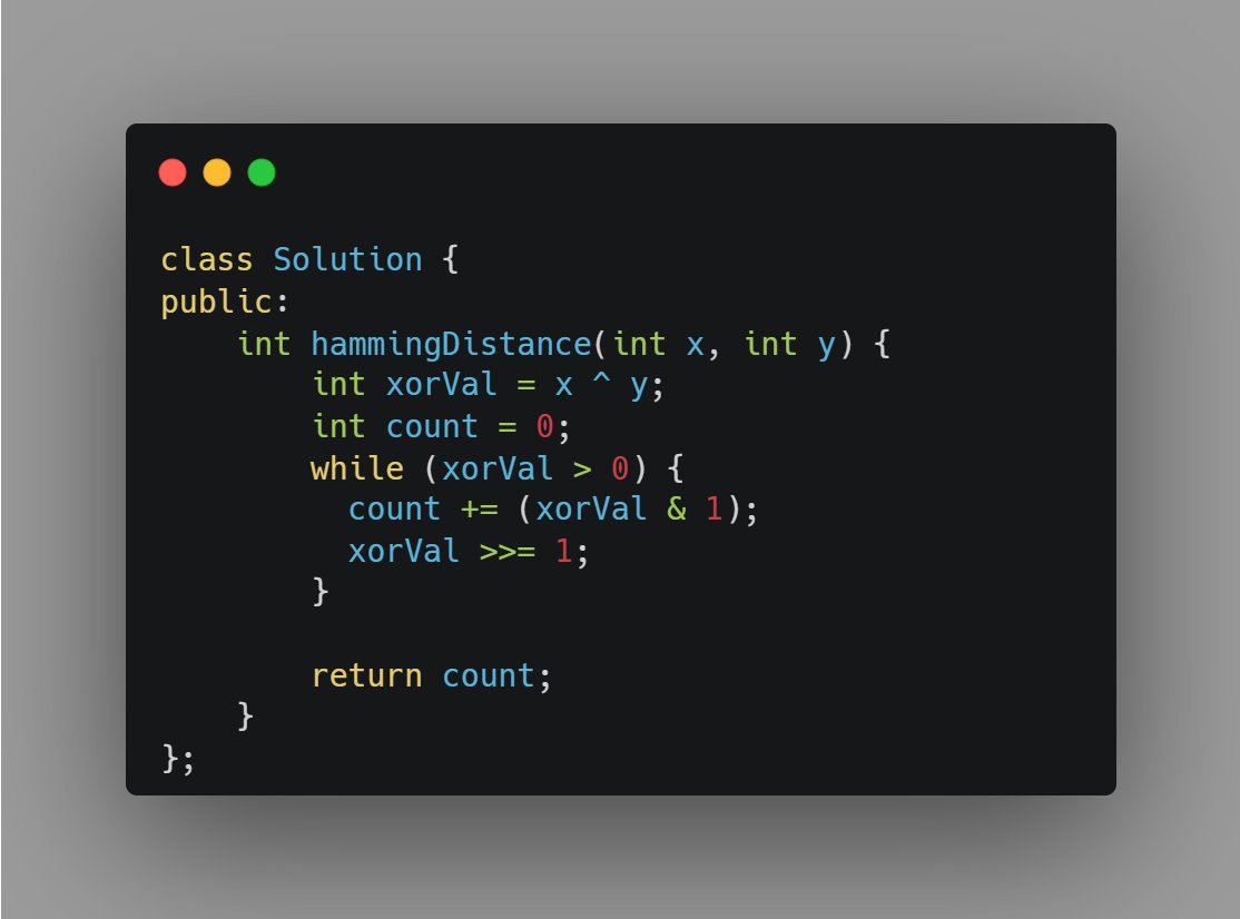 ifaldziah's tweet photo. Day 247 of #OneDayOneLeetCode | Easy
Itung jumlah bit 1 dari x XOR y. Oh i love bit manipulation.
https://t.co/yI7TrEId0e
#DailyLeetCodeChallenge https://t.co/p5eWBuJacg