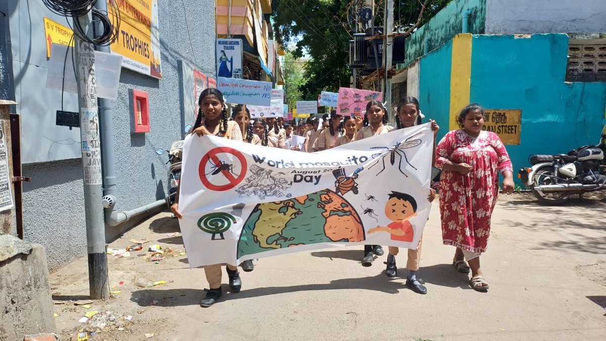 On #WorldMosquitoDay, 45 students from Chennai Middle School, MMDA, took to the streets with placards &amp; slogans, raising awareness on mosquito-borne diseases. schoolsinaction.wordpress.com/2025/09/09/wor…