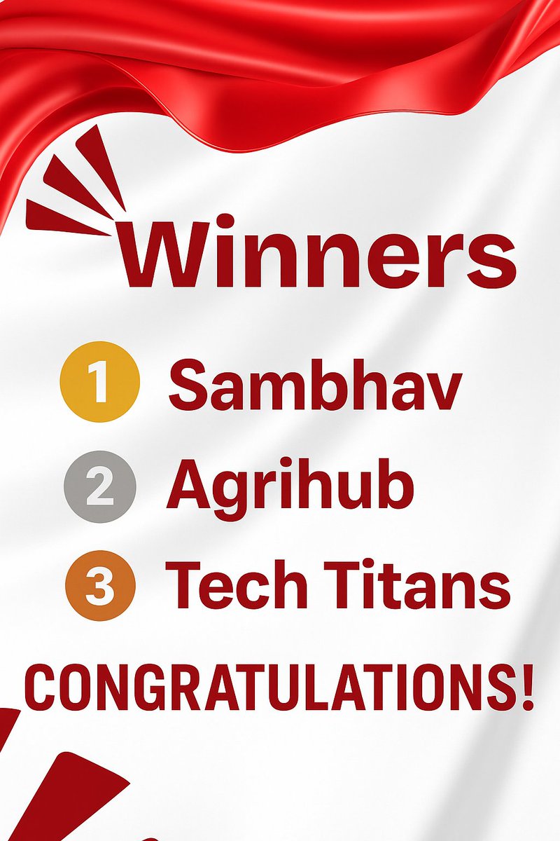 SynapHack's tweet photo. 🏆 SynapHack 3.0 – Winners Are Here! 🏆
Thanks to everyone for the amazing participation! 🚀
Let’s celebrate the top teams:

🥇 Sambhav
🥈 Agrihub
🥉 Tech Titans
Congrats to all for the hard work and innovation! 🎉 Stay tuned for more! 
#SynapHack3 #Winners #Hackathon #Innovation https://t.co/NrU6UZCytr