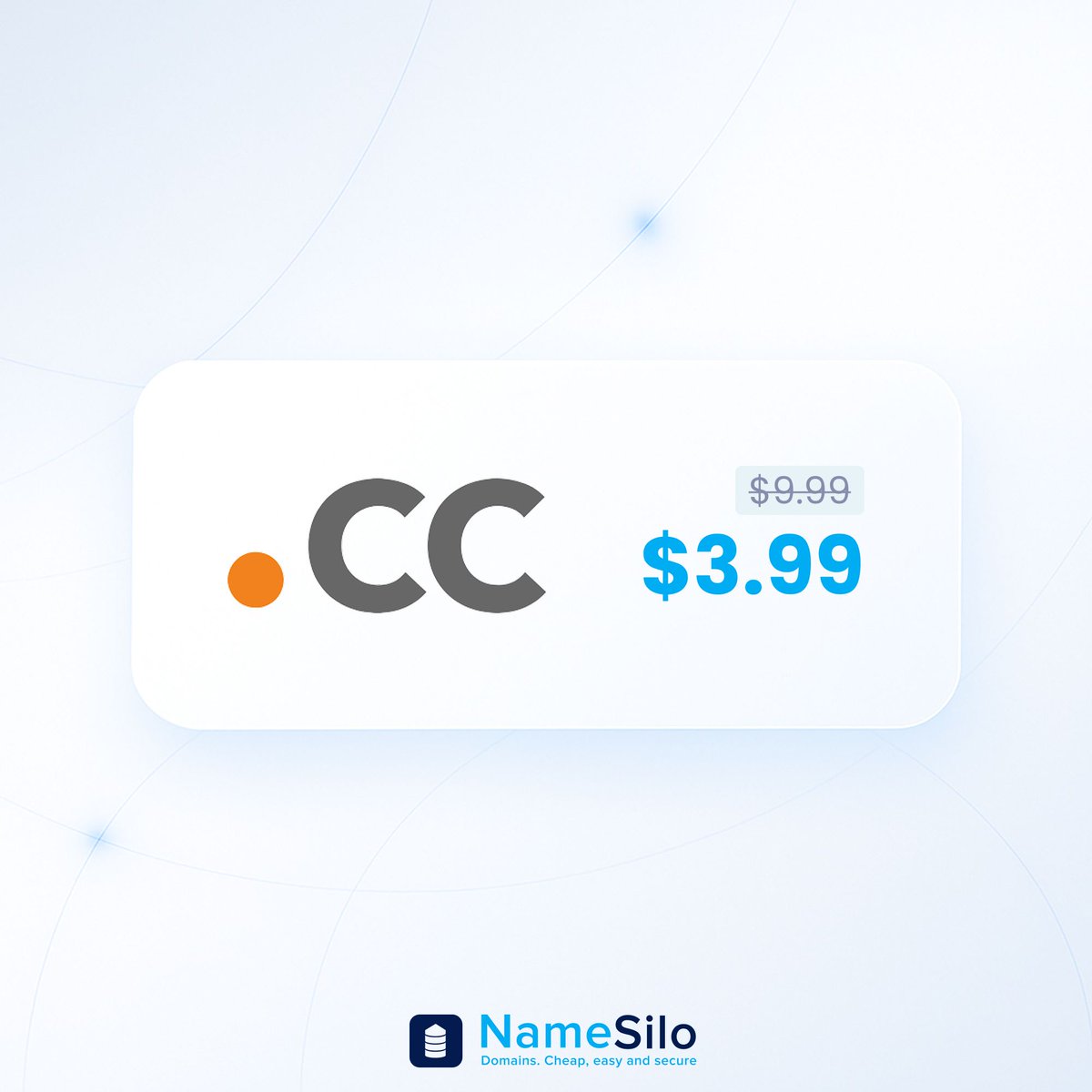 namesilo's tweet photo. 🌍 Get your .CC domain for just $3.99 at NameSilo.
A short, global extension that fits businesses, brands, and personal sites. 🔗 https://t.co/vpuwtvYYHJ 

#DomainNames #DotCC #NameSilo https://t.co/OOT5MHeaRL