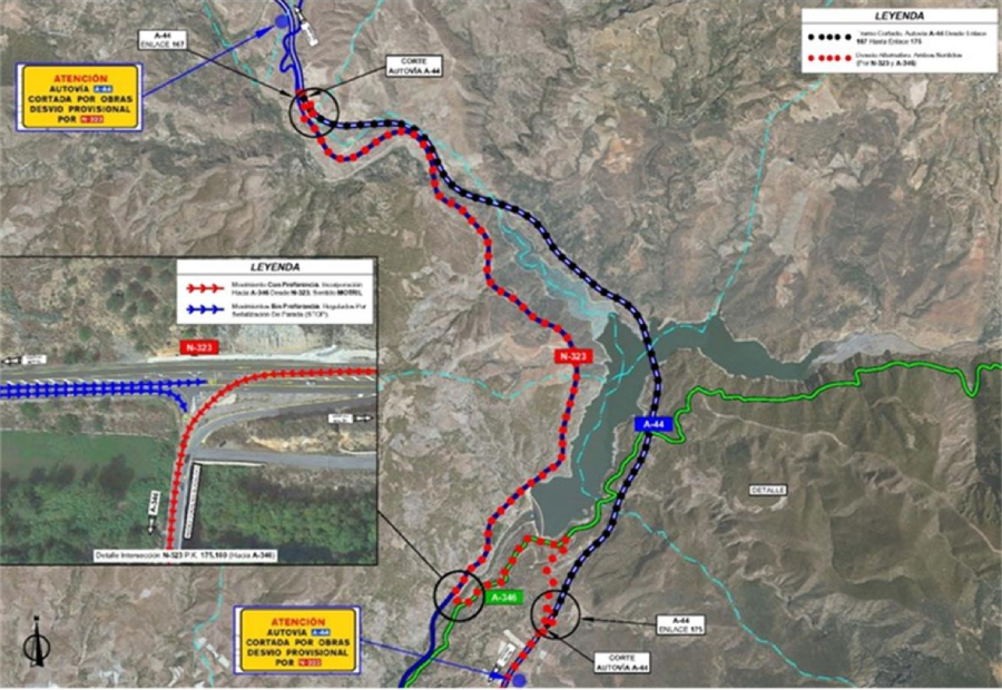 🚧 A partir de esta mañana a las 8 h., hasta el 19 de diciembre, se producirá el corte total de la autovía A-44, entre el enlace 167 (Izbor) y el enlace 175 (Vélez de Benaudalla, Órgiva) por obras en el Viaducto de Rules. ➕ℹ️ e itinerarios alternativos 👉 transportes.gob.es/el-ministerio/…