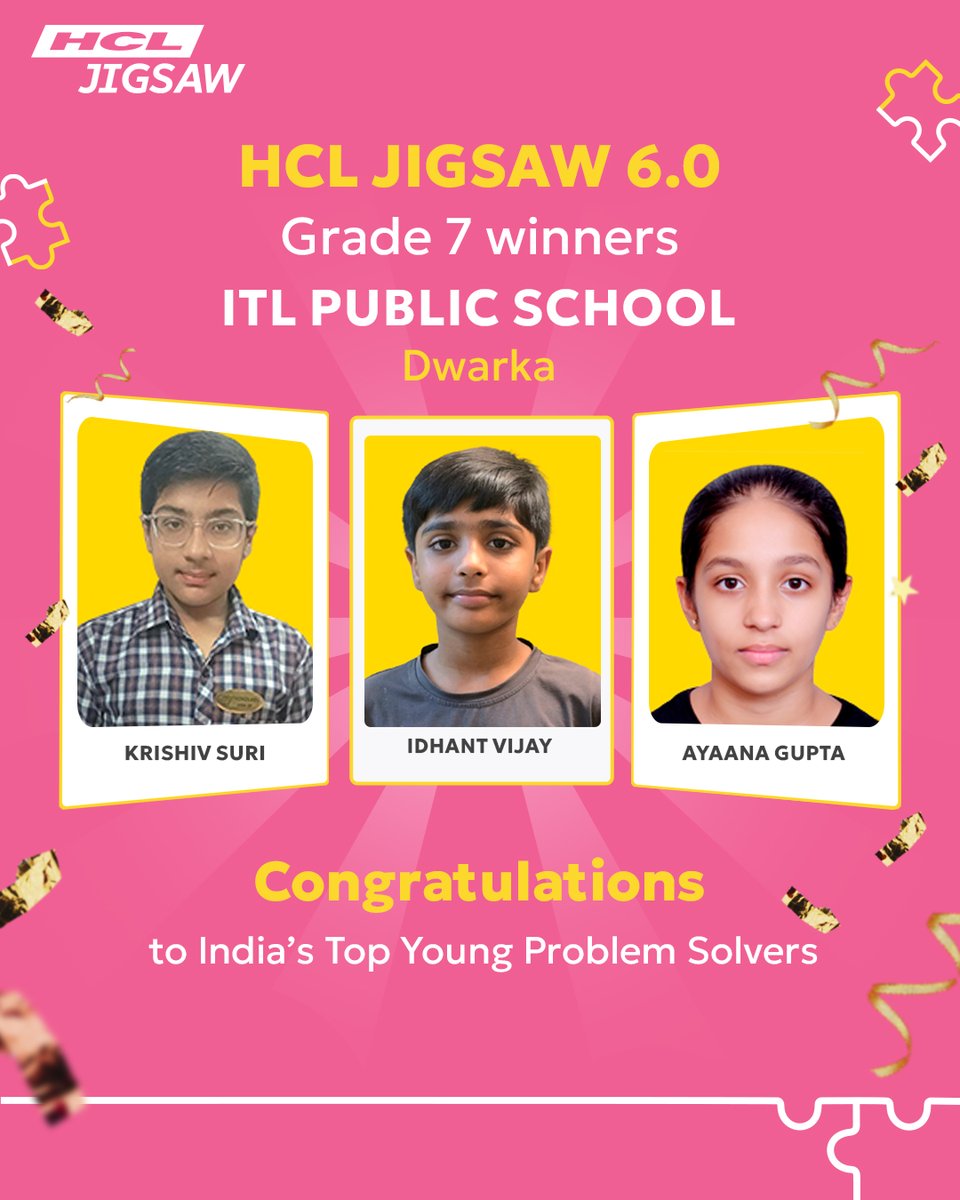 HclJigsaw's tweet image. A big shoutout to the ITL Public School, Dwarka champions!
Our Grade 7 winners – Krishiv Suri, Idhant Vijay, and Ayaana Gupta, showed outstanding problem-solving skills at HCL Jigsaw 6.0. 
#HCLJigsaw #YoungProblemSolvers #FutureLeaders