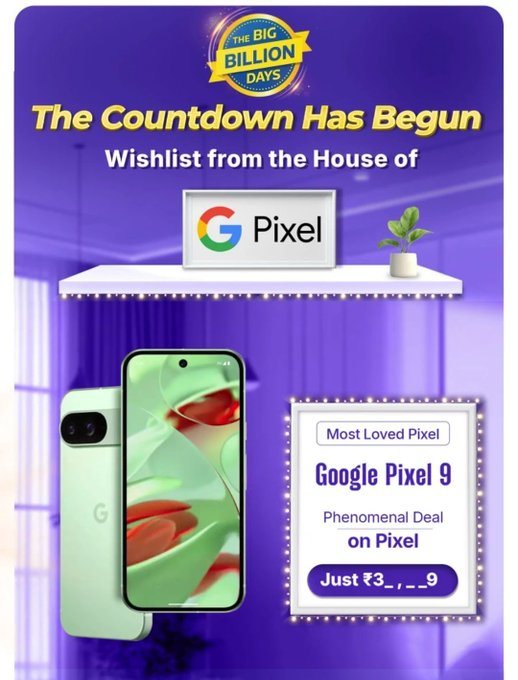 TechyBoostDeals's tweet photo. 🚨 Deal Alert! 🚨
📱 Google Pixel 9 under ₹40k during Flipkart BBD Sale!
#Flipkart #BBD #GooglePixel9 #Deals #TechLoot https://t.co/3IhShp6PTl