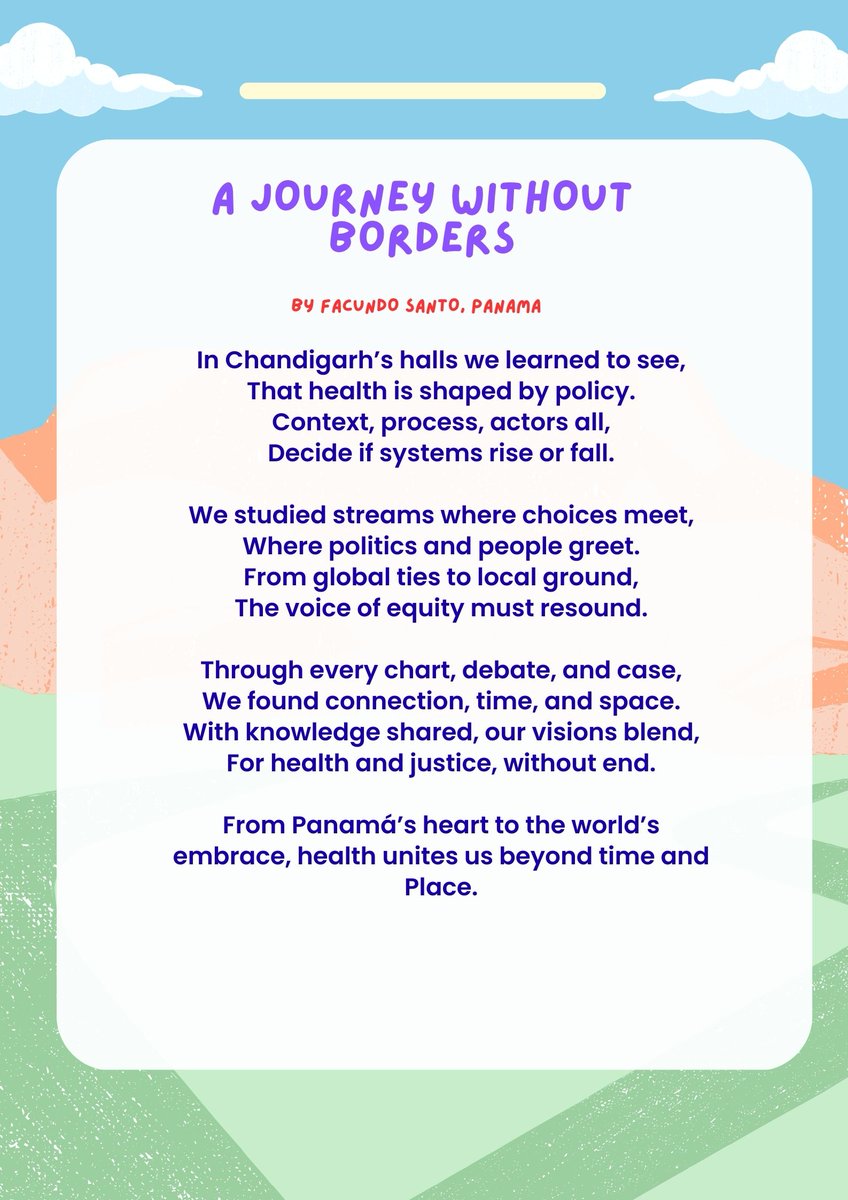 iphmdp's tweet image. 🌍✨ A Journey Without Borders ✨
A heartfelt poem by Facundo Santo (Panamá), participant of the #6thPHPM, beautifully captures how health &amp;amp; equity unite us beyond borders. 💙📖
Thank you, Facundo, for this inspiring gift to the #IPHMDP family! 🙏