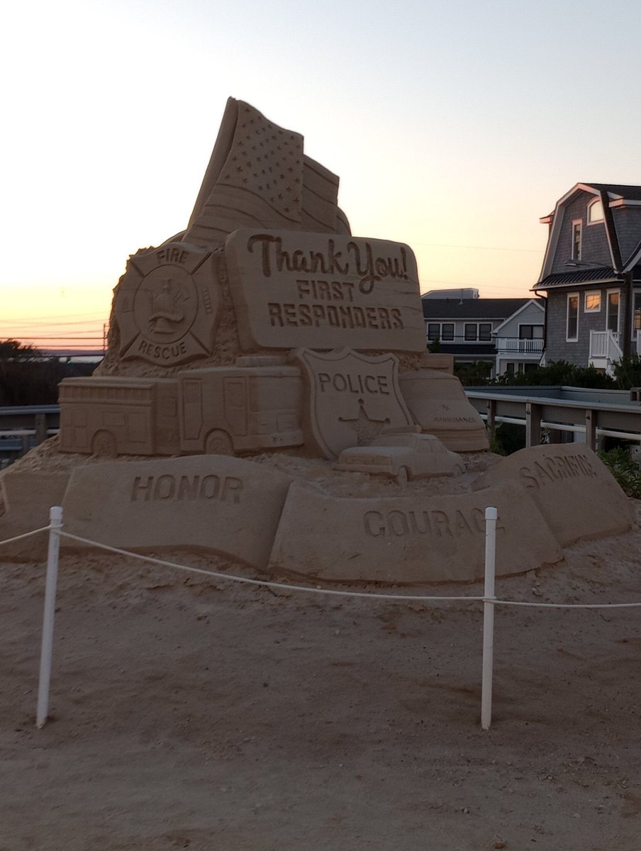 Amazing sandcastle sculpture at 68th street on Long Beach Island, New Jersey . Thank you First Responders! Honor, Courage, Sacrifice. #lbi #longbeachisland #sandcastlesculpture #thankyoufirstresponders #firedepartment #police #paramedics #emts #ambulance #volunteers