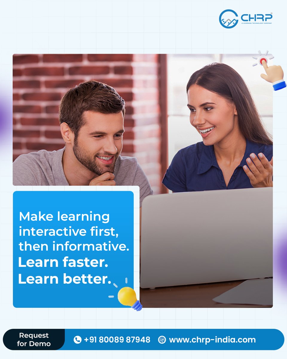chrp_india's tweet image. Don’t just inform-#engage
#InteractiveeLearning keeps employees involved till the end.
Ready to transform your training with custom #interactivecourses?
📩 Contact us today and make learning more effective.
🌐 chrp-india.com | 📩reach@chrp-india.com |📱+91 80089 87948