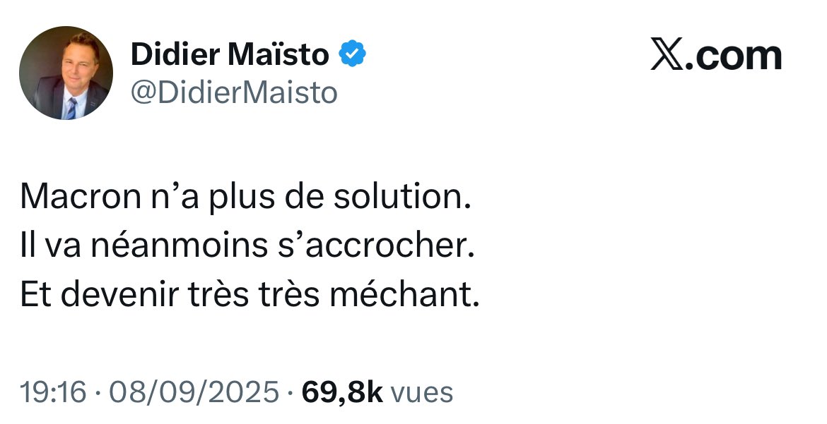 Dans ce cas il va falloir être plus méchant que lui. 
#MacronDémission #10septembre2025 #10septembre