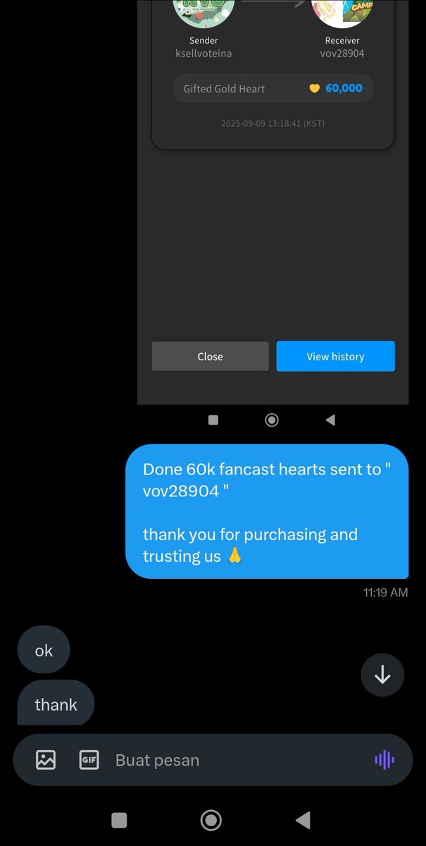 [ 09 / 09 / 2025 ]

[ SOLD ] FANCAST

🎁 60k 💛 Hearts
Purchased by Anonymous

Thank you for purchasing and trusting us💕

#Ksell_testi