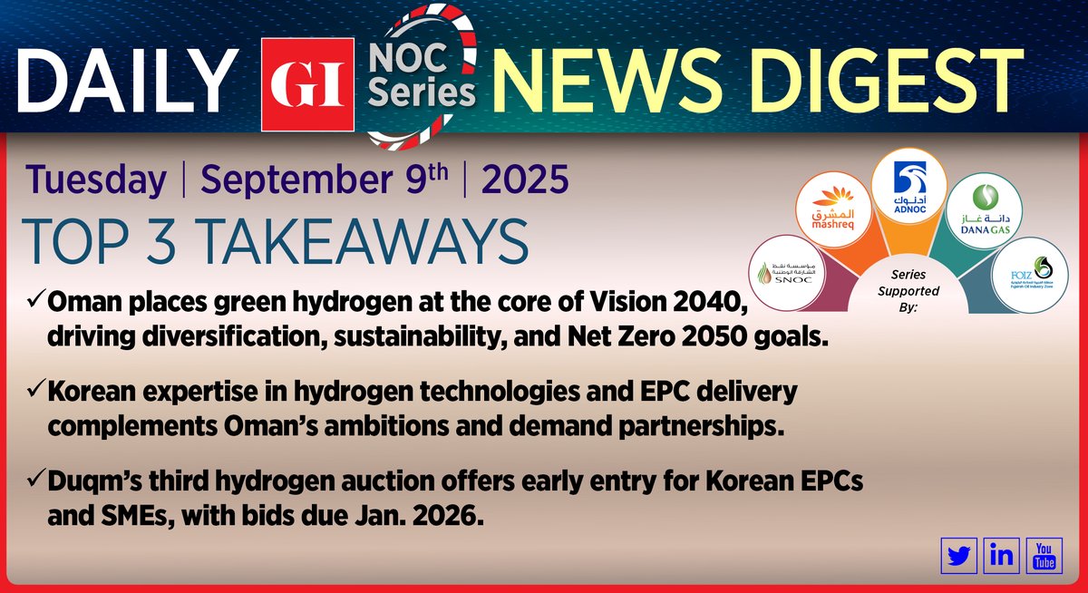 gulf_intel's tweet image. Oman strengthens its clean energy roadmap through Hydrom — aligning with Korea’s hydrogen expertise and opening new opportunities via Duqm’s 3rd Hydrogen Auction. A bold step toward diversification and Net Zero 2050.

@memgovom  @Hydrom_om  @sezaduqm 
#OmanVision2040