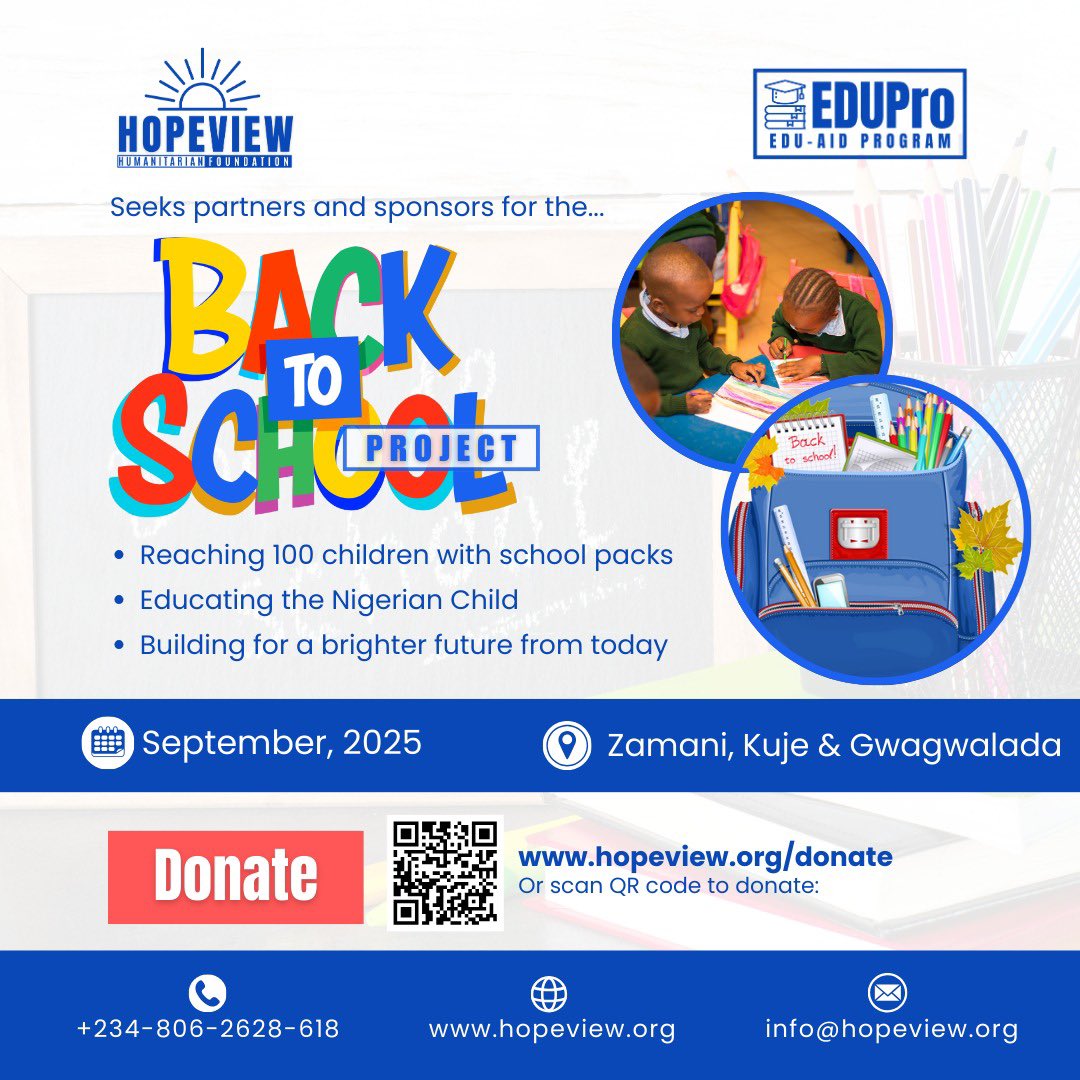 hopeviewfdn's tweet photo. Join us to make a difference this new school sesson. Scan the QR code or donate via: https://t.co/isPZ37tgFI
#Hopeview
#Back2School
#BeaconofLight https://t.co/wPkBux7Fru