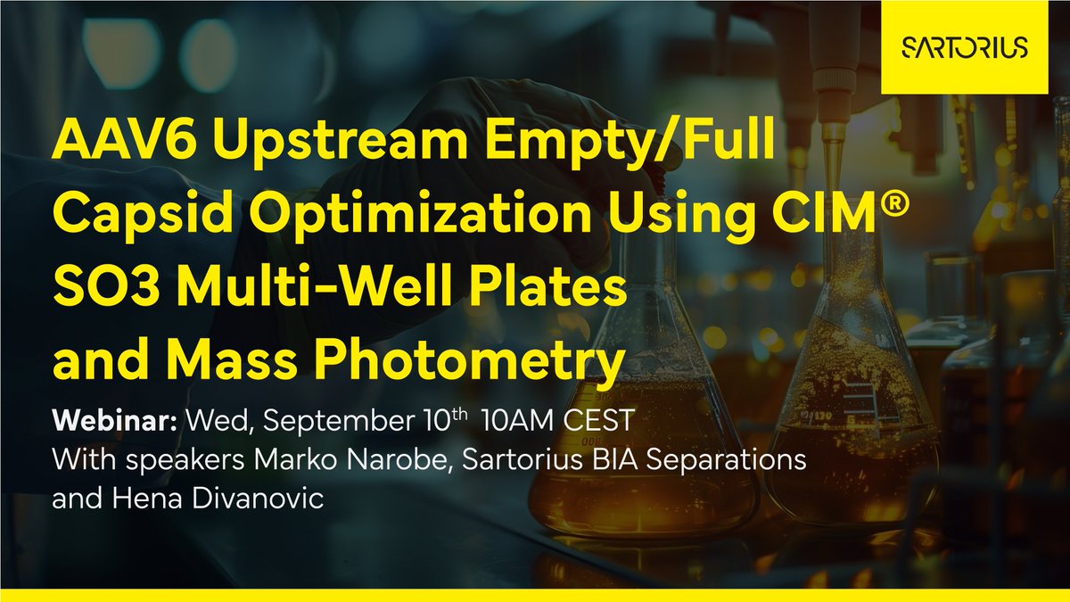 Just a few spots left! 🚨Webinar: “AV6 Upstream Capsid Optimization” Presented by <a href="/SartoriusGlobal/">Sartorius</a>  BIA Separations.

Register Now: news-medical.net/webinar/AAV6-U…

#GeneTherapy #AAV6Optimization