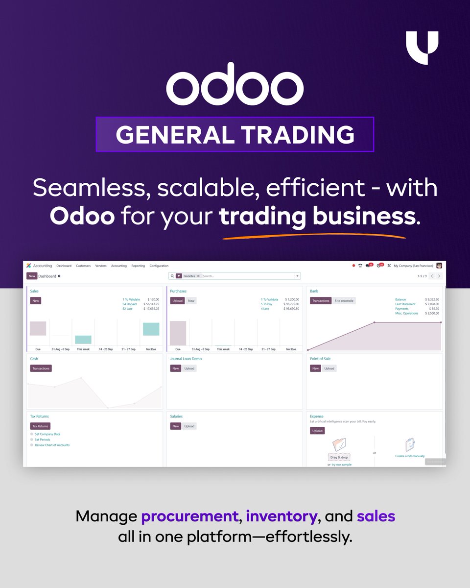 uncannycs's tweet image. 🚀 Supercharge your trading business with #Odoo!

📦 Automate procurement, inventory &amp;amp; sales in one smart platform.

📈 Boost efficiency, scale faster, grow smarter!

#OdooERP #TradingSolutions #BusinessGrowth