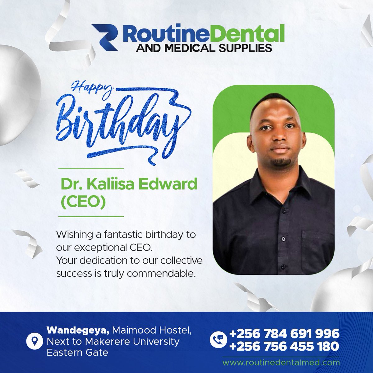 RoutineDental's tweet image. Happy birthday to our inspiring CEO, Dr. Kaliisa Edward!

Your passion for excellence motivates us to excel. We are lucky to learn from your clarity and purpose. 

#HappyBirthdayDrKaliisa