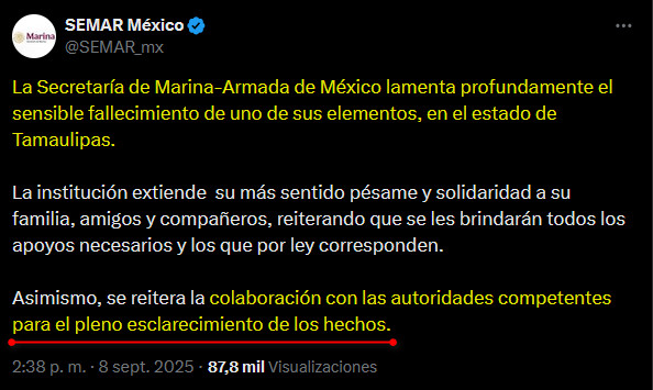 Menny ALERTA DE RIESGO (@mennyvaldz) on Twitter photo Cap de Navio ABRAHAM JEREMIAS PEREZ RAMIREZ fue encontrado sin vida en sus oficinas.
La misma <a href="/SEMAR_mx/">SEMAR México</a> Dice PUNTUALMENTE ESCLARECIMIENTO DE LOS HECHOS
SabiaCalle dice que fue silenciado y enviaron al CDG a hacerlo. NO PODIAN DEJARLO QUE DECLARARA SOBRE EL ASUNTO DEL HUACHICOL Cap de Navio ABRAHAM JEREMIAS PEREZ RAMIREZ fue encontrado sin vida en sus oficinas.
La misma <a href="/SEMAR_mx/">SEMAR México</a> Dice PUNTUALMENTE ESCLARECIMIENTO DE LOS HECHOS
SabiaCalle dice que fue silenciado y enviaron al CDG a hacerlo. NO PODIAN DEJARLO QUE DECLARARA SOBRE EL ASUNTO DEL HUACHICOL