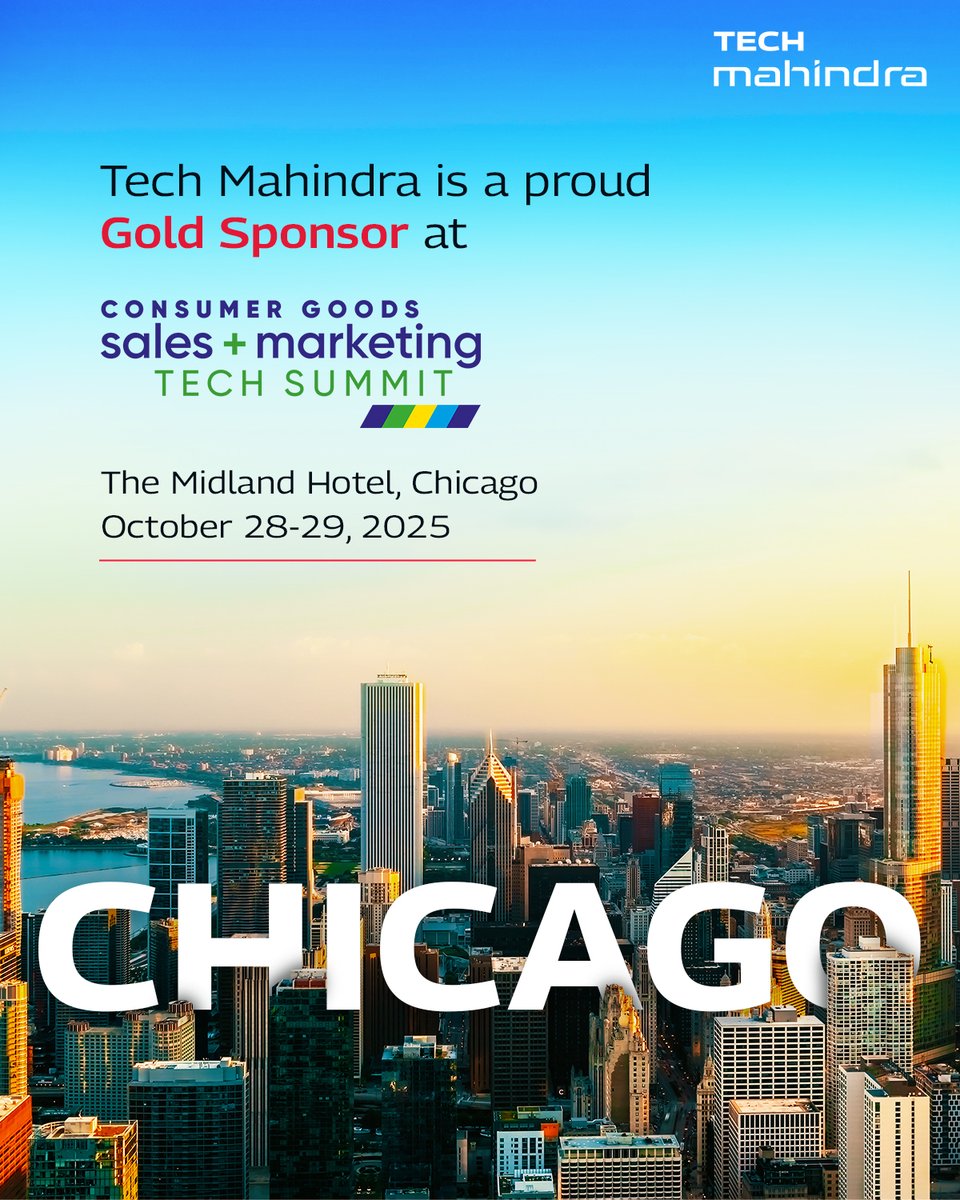 tech_mahindra's tweet image. Tech Mahindra is a proud Gold Sponsor at #ConsumerGoods Sales + Marketing Tech Summit 2025, a premier gathering built around one mission: Elevating Experiences.

Over two immersive days, senior industry leaders will come together to:
✨ Explore emerging technologies &amp;amp; trends
✨…