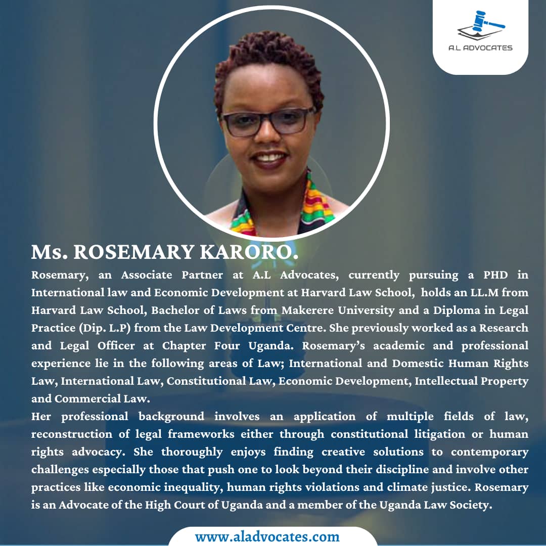 Join us in welcoming Ms. Rosemary Karoro as Associate Partner at A.L Advocates. She is Currently pursuing a PhD at Harvard Law, she brings expertise in Intl Law, Human Rights, and more.