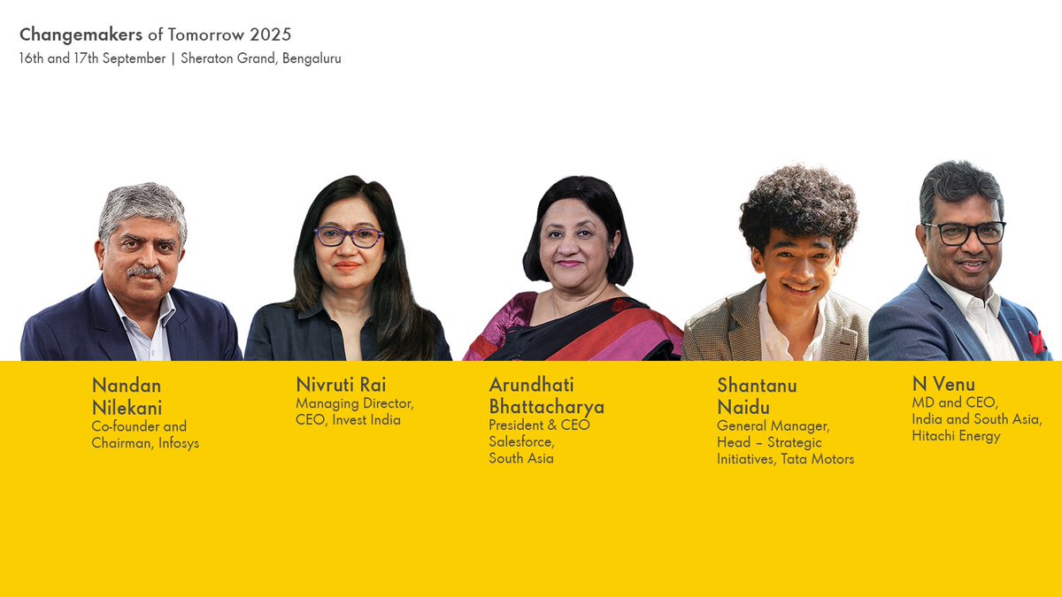 🚀 Changemakers of Tomorrow 2025: Speaker Reveal!

We’re bringing together the minds shaping India’s future — and this year’s stage is set with some of the most inspiring voices of our time.

Meet our speakers - who bring bold ideas from AI, energy systems, entrepreneurship, and