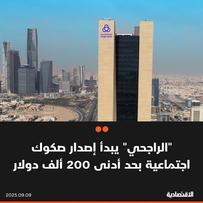 بدأ مصرف الراجحي إصدار صكوك اجتماعية لتلبية أهدافه المالية والاستراتيجية لمدة يوم واحد. سيتم تحديد قيمة وشروط الطرح والعائد بناء على ظروف السوق. القيمة الاسمية للصك 200 ألف دولار وهو الحد الأدنى للاكتتاب 