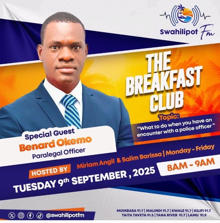 benard_okemo's tweet photo. Tune in @swahilipotfm and let's have a conversation about police encounter with you. https://t.co/CCeOnMRDmt