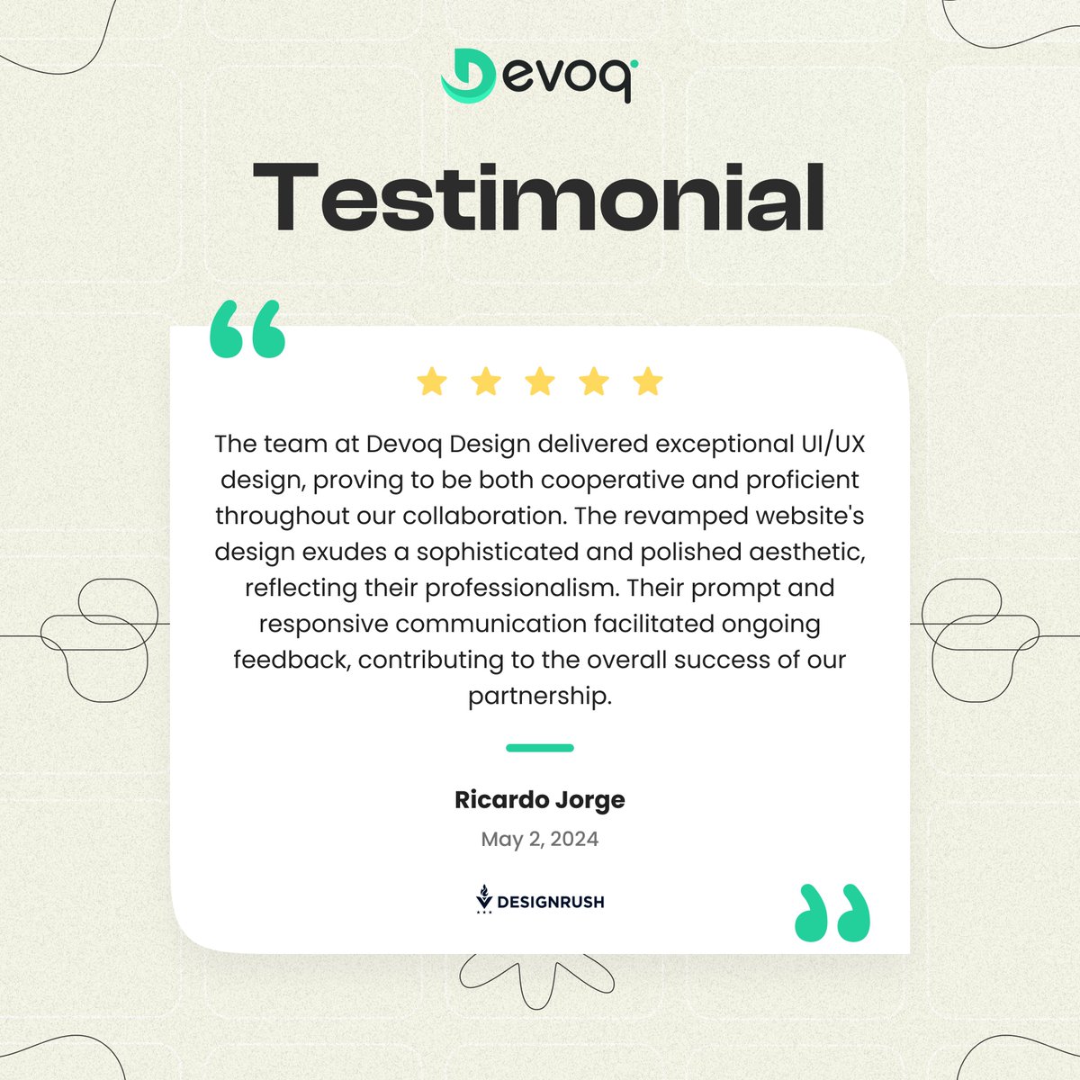 Devoq_Design's tweet image. Our designs are better because of your trust. Thank you for sharing your experience with us!

Visit our website for more details: devoqdesign.com

Email Us: sales@devoqdesign.com

#DevoqDesign #HappyClients #ClientTestimonial