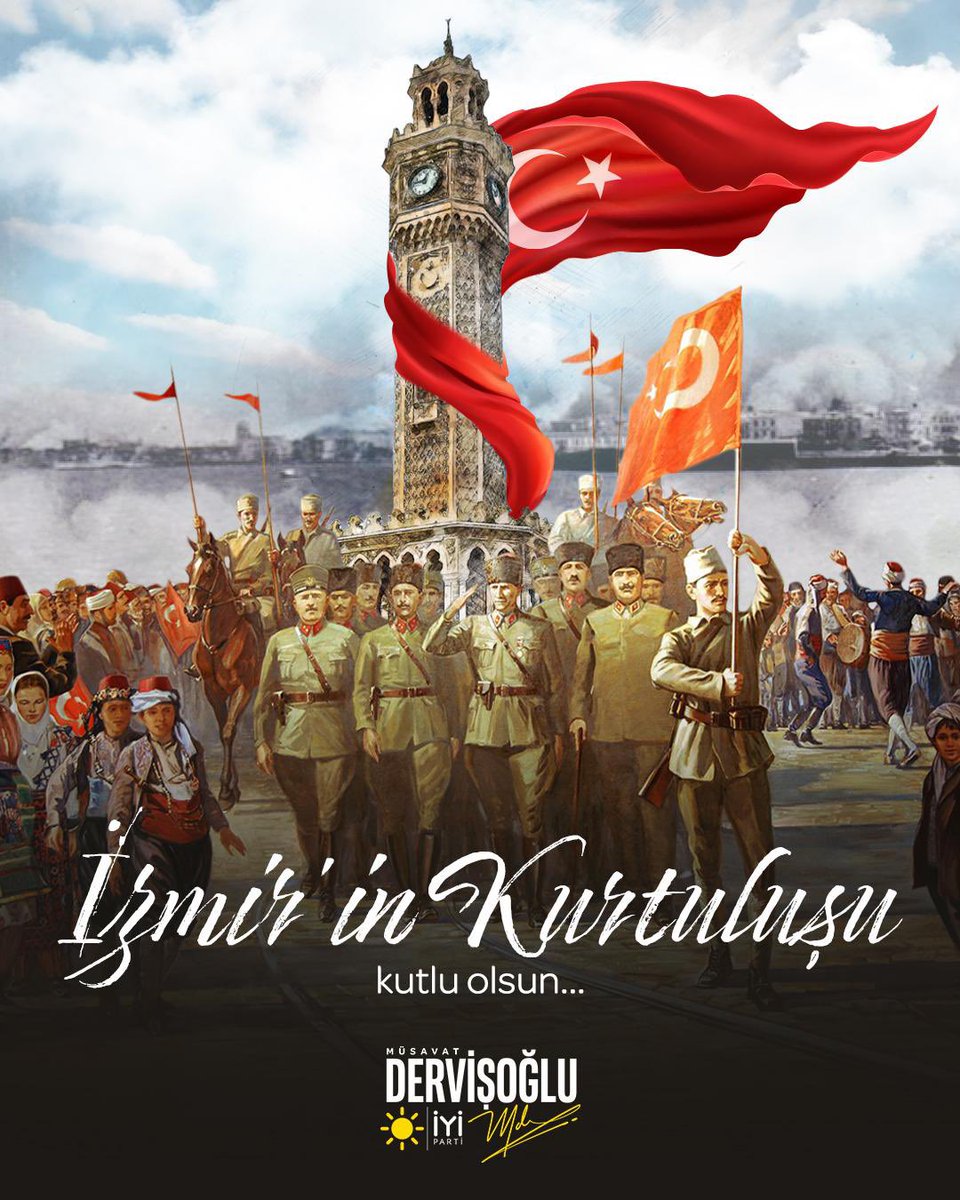 Bugün, şanlı ordumuzun Sakarya’da başlayan büyük yürüyüşünü, İzmir’de düşmanı denize dökerek taçlandırdığı gündür.

Bugün, Türk milletinin istiklalini dünyaya ilan ettiği gündür.
Kurtuluş günün kutlu olsun İzmir !

#9Eylül’de;
Büyük zaferin Başkomutanı Gazi Mustafa Kemal Atatürk