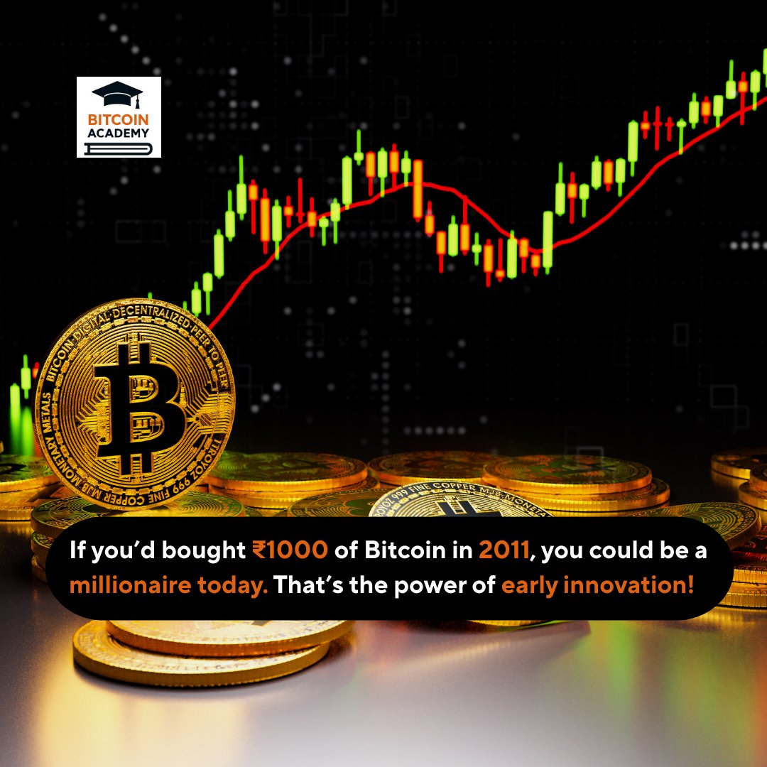 bitcoinacade's tweet photo. If you’d invested just ₹1000 in Bitcoin back in 2011, you could be a millionaire today. 🚀 That’s the magic of early innovation and financial foresight.
At Bitcoin Academy, we make crypto simple, practical, and rewarding—so you don’t miss the next big opportunity. 🌍✨ https://t.co/cr46BxTuYl