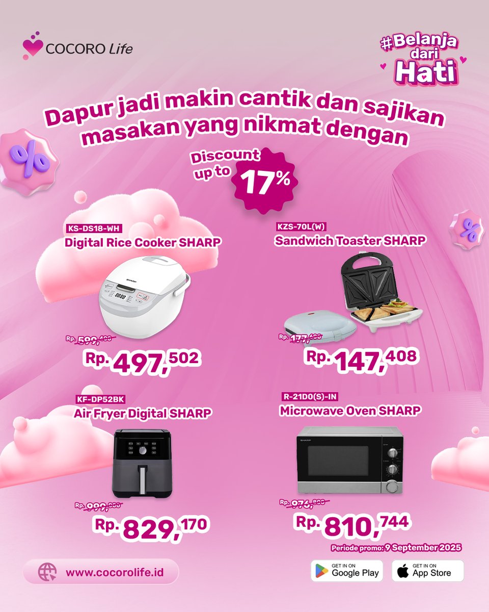 cocorolifeid's tweet photo. Promo Septemberia! 9.9 Disc. Up to 17% 🤩 Katalog diskon spesial HANYA HARI INI. Geser sekarang untuk lihat penawaran lengkapnya.
#CocoroLife #BelanjaDariHati #Promo9.9 https://t.co/SWQr1xXLE4