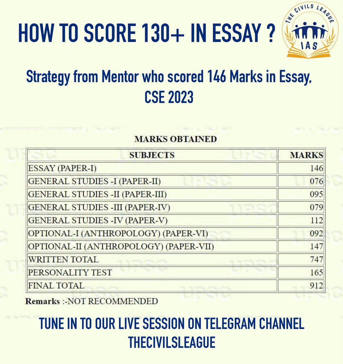THECIVILSLEAGUE's tweet photo. How to score 130+ in essay?

Strategy from mentor who has himself scored 146 marks in essay in CSE-23
Exact time will be notified soon! 
Join @thecivilsleague to attend
#UPSC2026 #upscmains #UPSCPreparation #upscessay https://t.co/DJF2gp7JpN