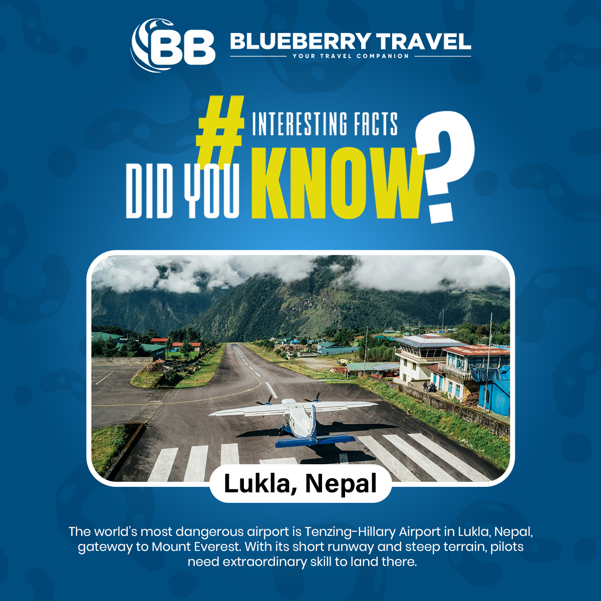 trvlblueberry's tweet image. 🌍✈️ Did You Know?

Lukla Airport in Nepal is considered the world’s most dangerous airport! 😲

#nepal #lukla #VicePresidentialElection2025 #VikramBatra #TejRan #Sophia #Aadhar #RawonNetflix #Asuka