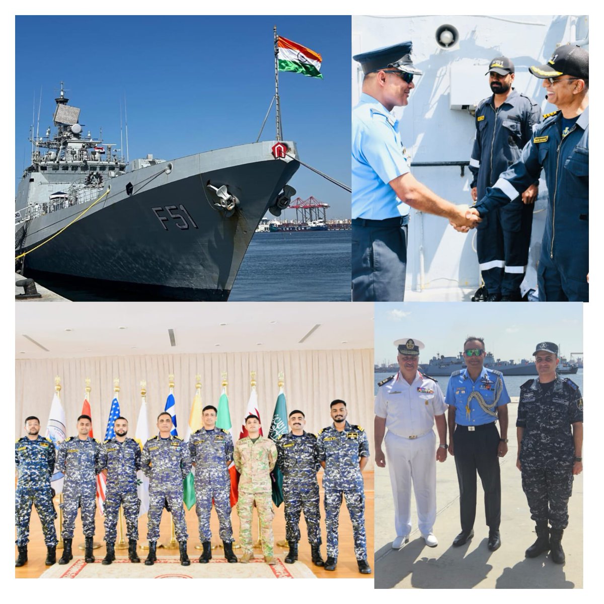 🇮🇳⚓ Indian Naval Ship Trikand, commanded by Capt Sachin Kulkarni, arrived in Alexandria for #BrightStar25.
The ship &amp; crew were welcomed by 🇮🇳 Defence Attaché Gp Capt Perminder Antil  SC, along with senior Egytpian officials — underscoring strong 🇮🇳🤝🇪🇬 defence ties &amp; maritime