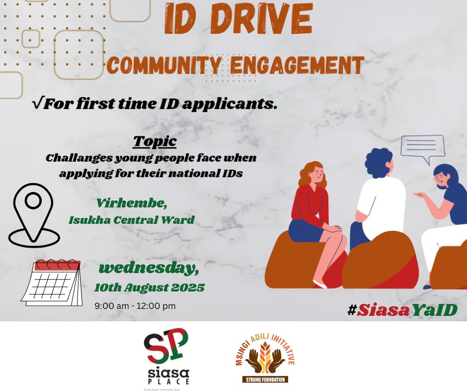 First time ID applicants need a space where they can share some of the challenges they face during their application process. Tomorrow we will have an engagement with them on their ID application process. #SiasaYaID <a href="/siasaplace/">Siasa Place</a>