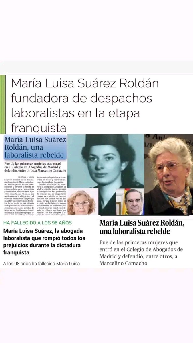 CulturaCcoo's tweet photo. "Una MUJER
que lo dio todo por
la LIBERTAD
Y LA JUSTICIA
en España”
"Fundadora de los despachos laboralistas contra el FRANQUISMO”
✔️ #TalDiaComoHoy nacía María Luisa Suarez Roldán
✔️NO AL OLVIDO!!
#MemoriaDemocratica
#laboralista #Cultura https://t.co/tQuLwoObkJ