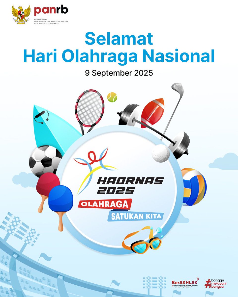 Hari ini bukan cuma tentang juara, tapi tentang semangat dan kebersamaan dalam olahraga. Mari kita bergerak, mari kita berolahraga!

Selamat Hari Olahraga Nasional 2025!
__
#Haornas2025