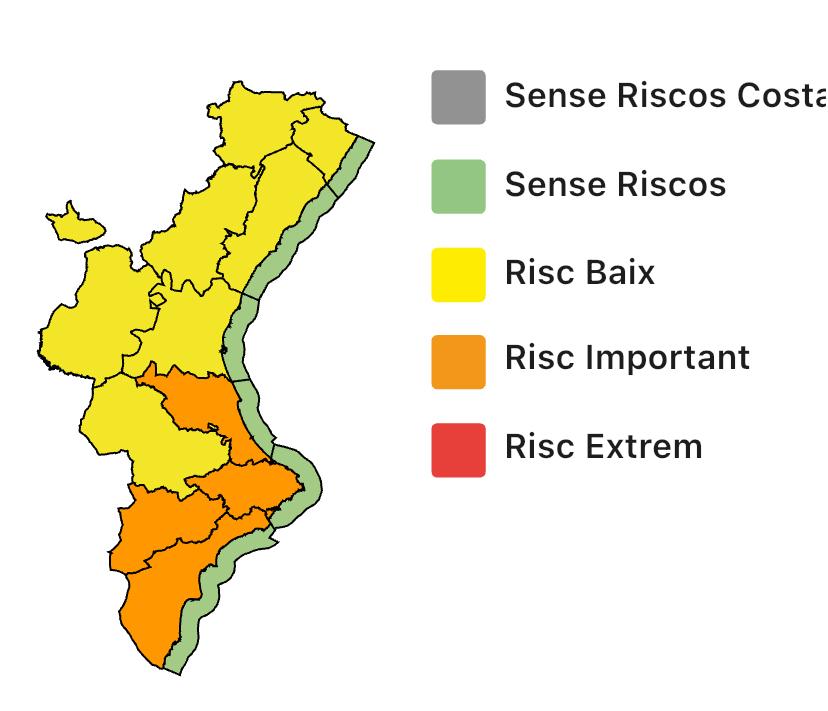(08:14 h) 🚨🌧️⛈️El Centro de Coordinación de Emergencias actualiza su boletín de fenómenos meteorológicos:

⬇️Desescala la alerta en Castellón:
🟡Nivel amarillo por lluvias y tormentas en toda la provincia

➡️Mantiene:
🟠Alerta por lluvias y tormentas nivel naranja en toda la
