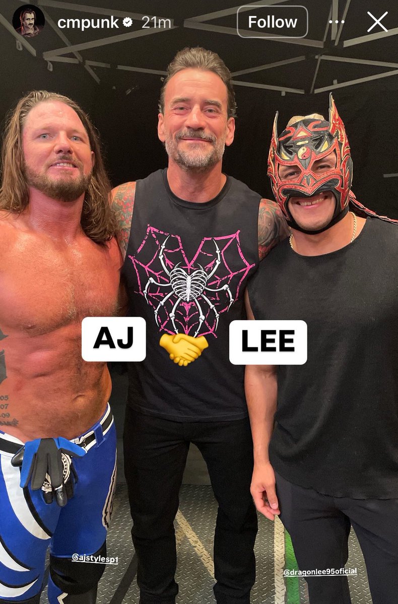 TeamCMPunk's tweet photo. CM Punk with AJ Styles and Dragon Lee. https://t.co/1bGM7evIeW