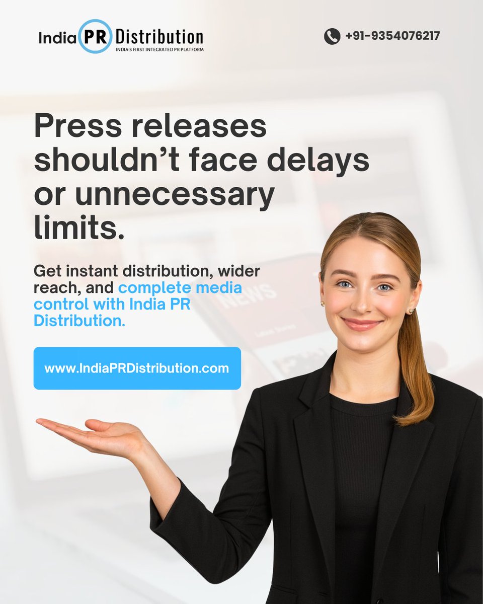 distribution_pr's tweet image. Press releases shouldn’t face delays or unnecessary limits.

Get instant distribution, wider reach, and complete media control with India PR Distribution.

Visit IndiaPRDistribution.com

#IndiaPRDistribution #PressRelease #Brand #India #PR #Distribution #NewsPlatform