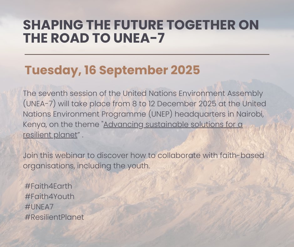 AlMizanFound's tweet photo. 🌍✨ Join us on 16 Sept for the webinar “Shaping the Future Together on the Road to UNEA-7”.
Be part of the planning, hear faith voices at UNEA-7, and connect with FBOs worldwide.

🔗 Register: https://t.co/AuH5ZQrz5v

#Faith4Earth #UNEA7 #FaithAndEnvironment #ClimateAction https://t.co/ckdkoe5HUJ