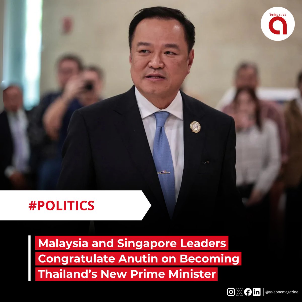 Malaysia and Singapore Leaders Congratulate Anutin on Becoming Thailand’s New Prime Minister

Malaysian and Singaporean prime ministers congratulated Anutin Charnvirakul on his selection as Thailand’s 32nd Prime Minister.

Malaysia’s Prime Minister, Anwar Ibrahim, expressed