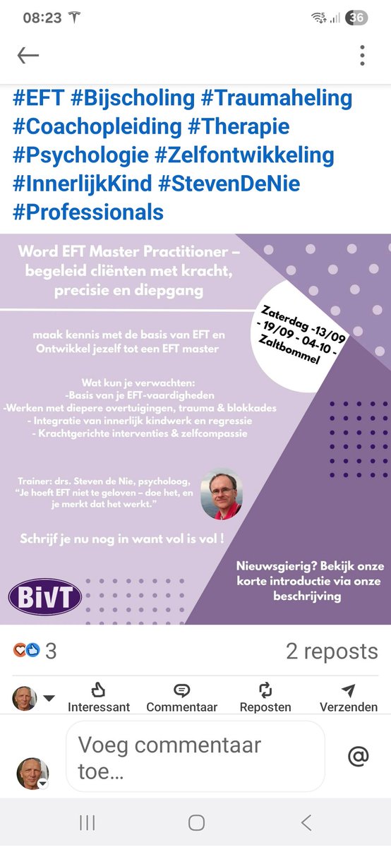 EFT master training Emotional Freedom Technique #EFT #coach #opleiding #bivt #stevendenie bivt.nl