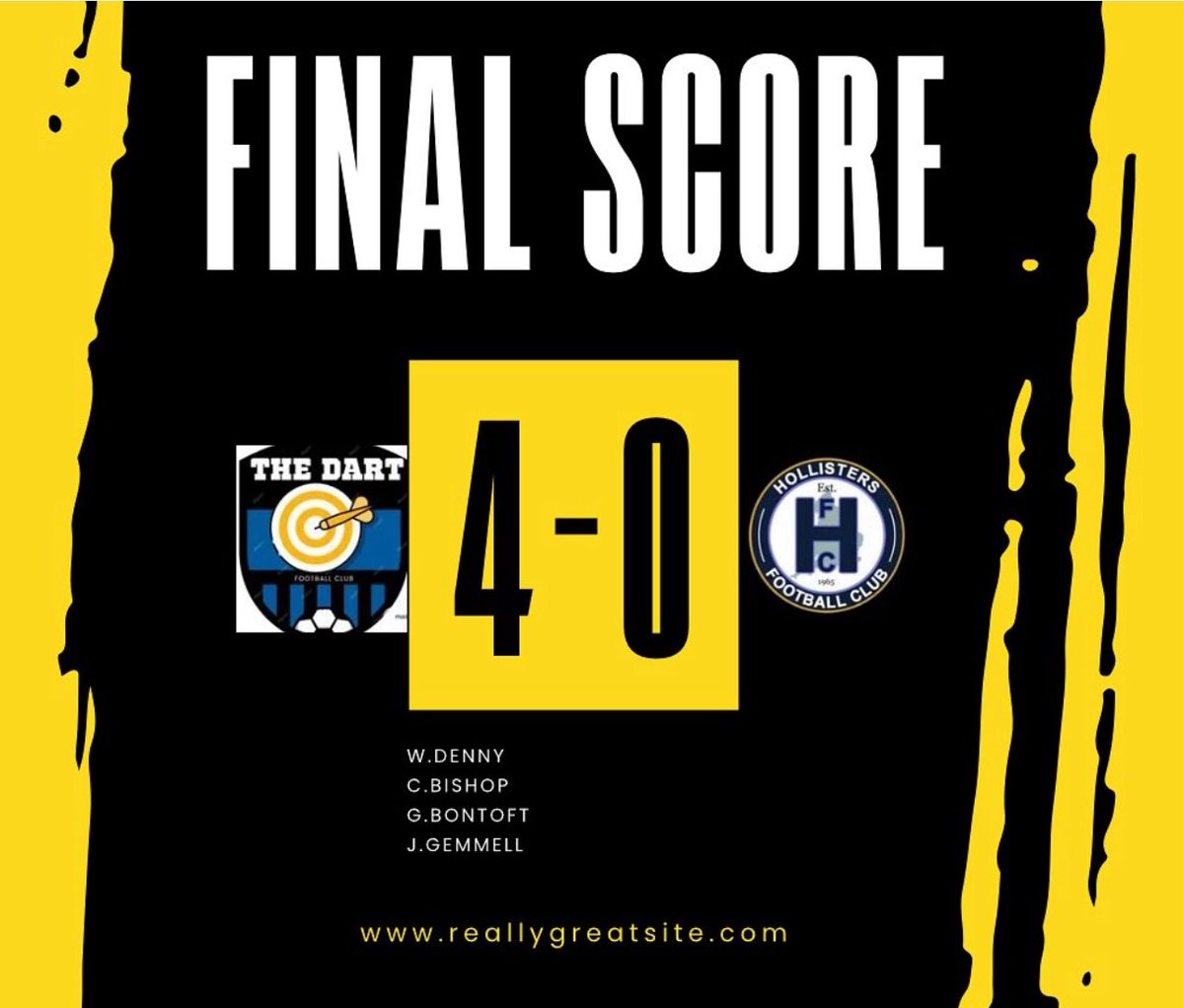Off to a great start running out 4-0 winners away to a decent Hollisters side first a deflection off wills head another goal by who else but char bishop then last seasons top goalscorer Bonty before being rounded off with debut goal for jack gemmell 
#UPTHEDART🔵⚫️