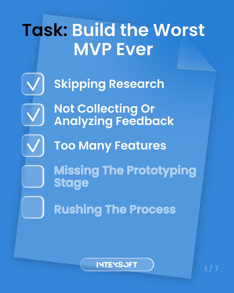 intexsoft's tweet image. Planning to build the worst #MVP ever? 😅
Start with these 5 classic mistakes (or… don’t).
Swipe through to learn what not to do, and how to build smarter instead ⬇️
#MVPDevelopment #StartupFails #BuildSmart #IntexSoft