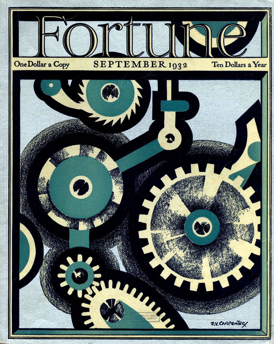 LRonLacy's tweet photo. #FORTUNE for #SEPTEMBER 1932
👇🧵
Illustration by F. V. Carpenter (b. 1892)
Cover of *Fortune*, September 1932
#illustration #illustrationart #illustrationartists #graphicdesign #FVCarpenter #mechanics #machinery https://t.co/RlwkWQqlmh