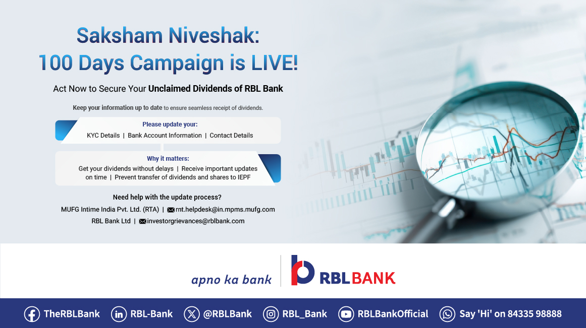 The Investor Education and Protection Fund Authority (IEPFA) has launched a 100-day nationwide campaign, ‘Saksham Niveshak’, to boost investor awareness from 28th July to 6th November 2025.

Keep your information up to date and receive your dividends on time! Update your KYC,