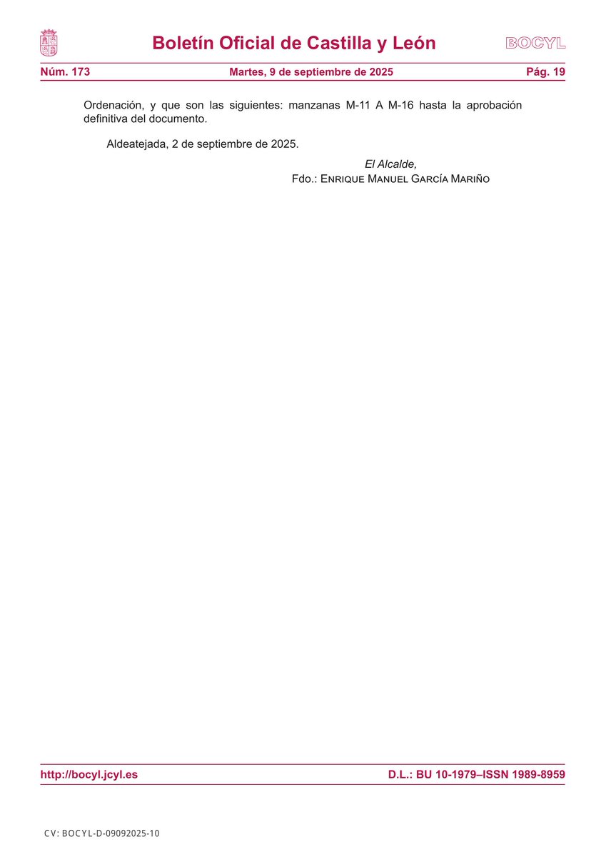 🏛 AYUNTAMIENTO DE ALDEATEJADA (SALAMANCA)

📰 INFORMACIÓN pública relativa a la aprobación inicial de la modificación puntual n.º 2 del plan parcial del sector SUD-6 «Las Yugadas», en el término municipal de Aldeatejada (Salamanca). Expte.: 235/202...

📎 bocyl.jcyl.es/boletines/2025…