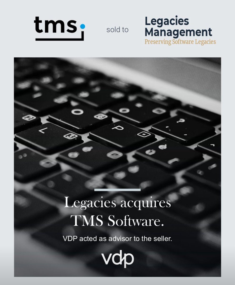 Our member firm VDP are pleased to announce the successful sale of tmssoftware.com to Legacies, a Germany-based investment firm dedicated to acquiring and growing established software companies.

VDP acted as exclusive advisor to the seller.