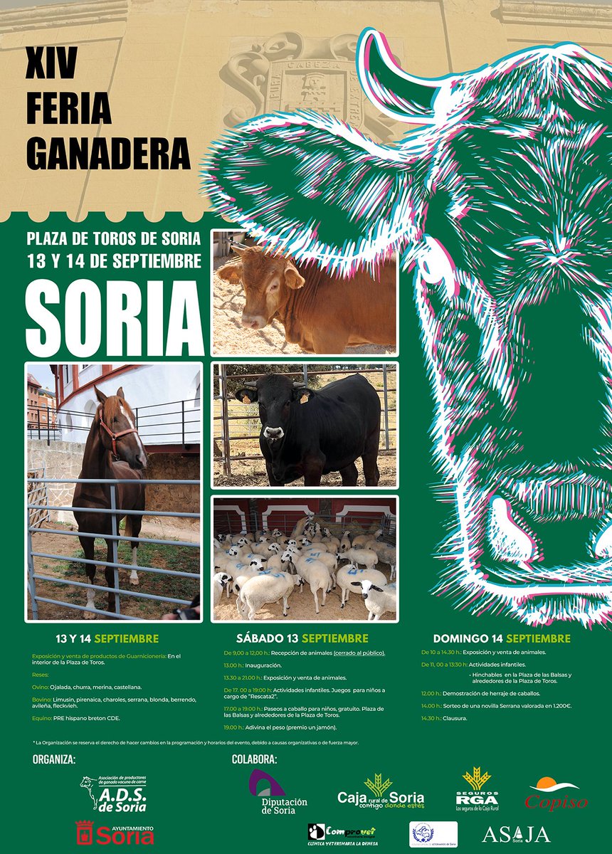 ASAJA anima a toda la sociedad a que visite la XIV Feria Ganadera de Soria

Los días 13 y 14 de septiembre, en la plaza de toros de la capital soriana.